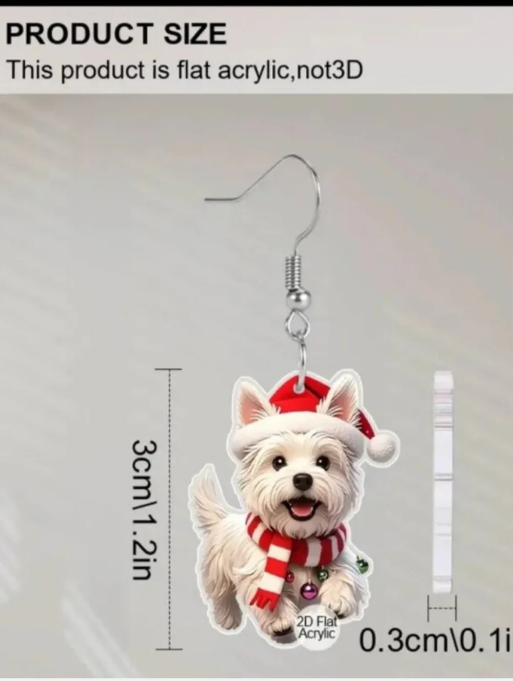 Festive White Dog Earrings with Red Santa Hat and Scarf